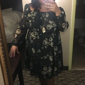 Dark Forest Green Floral Dress